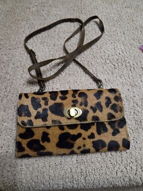 Leopard Print Crossbody Clutch - Brown/Black